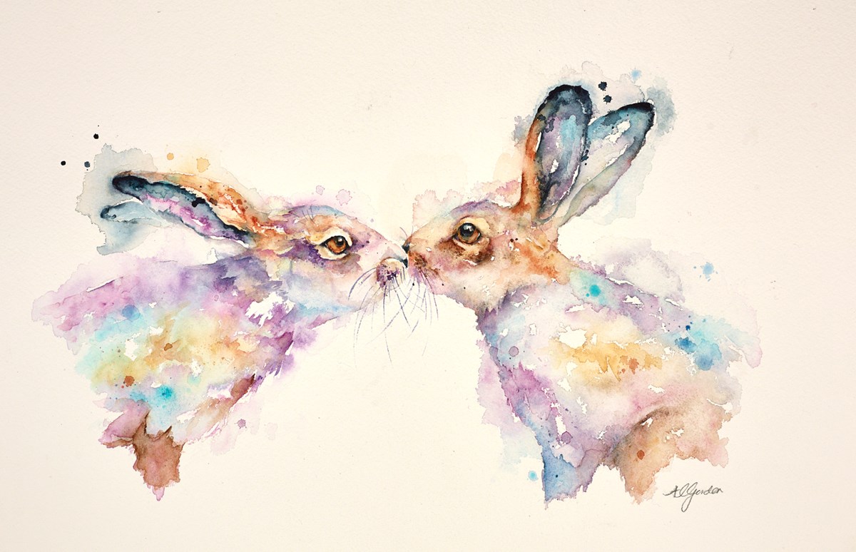 Tangled Whiskers- Kissing Hares